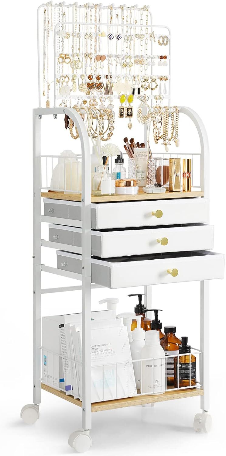 Jewelry Organizer, Large Jewelry Stand with 3 Jewelry Box Drawer,White-image