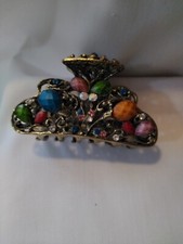 Retro Vintage Brass Rhinestone Hair Clip Very Beautiful. Prom Dress Up