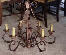 Vintage Chandelier Rustic Lodge 6-Light Ponderosa Brown 28" Large 