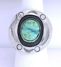 Vintage Handmade Navajo Southwest Pure Sterling Silver Turquoise Cabochon Ring
