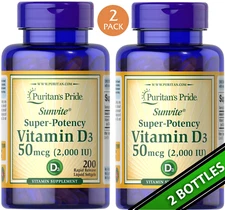 Vitamin D3 400 Softgels (2x200) D-3 Potency 2000 IU 50mcg Bone & Immune Health D
