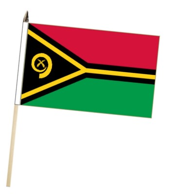 Vanuatu große Handflagge mit Holzstange (18'' x 12'')