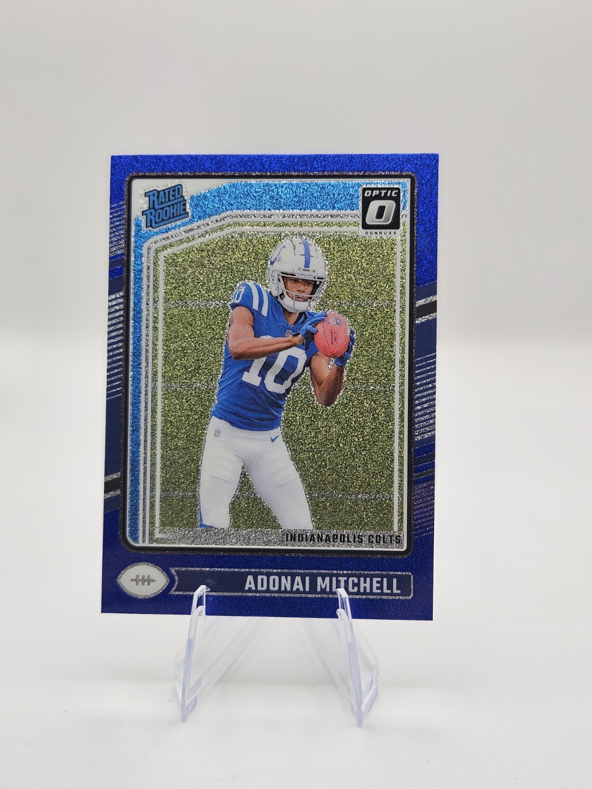 2024 Panini Donruss Optic - Rated Rookie Adonai Mitchell #203 Blue Glitter Prizm