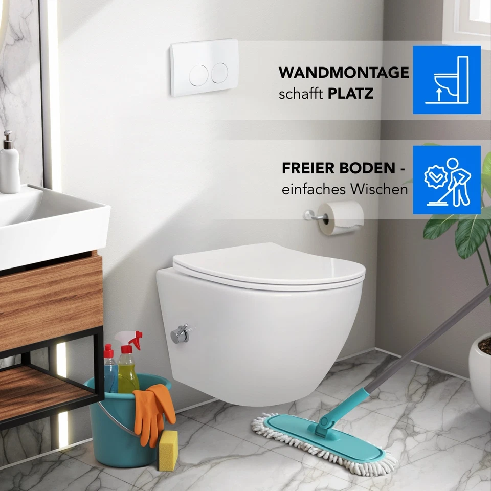 Dusch-WC Taharet Bidet spülrandlos, Kalt-/Warmwasser & Softclose, Hänge WC Weiß - Bild 4 von 4