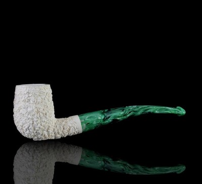 Meerschaum Pipe classic hand carved green stem smoking tobacco with case MD-35