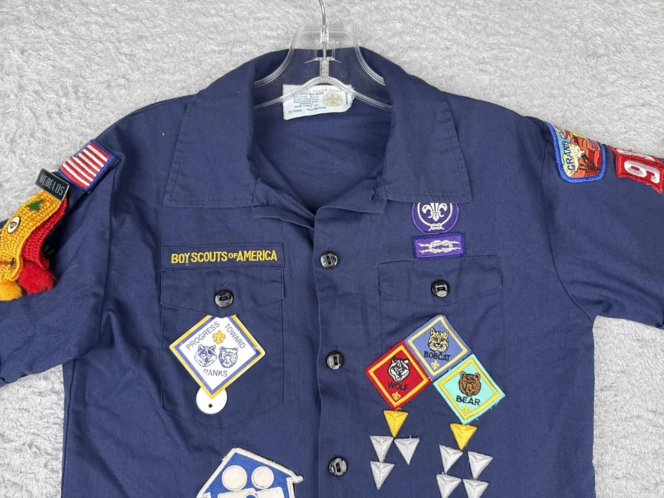 Boy Scouts of America Cub Scouts Shirt Youth Medium Blue Uniform Webelos Patches - Image 4 of 4