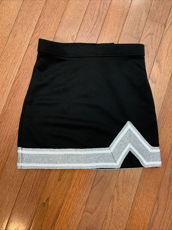 Chasse Blaze Cheer Skirt Youth Medium YM Omni Cheer Black White Silver Stripe YM