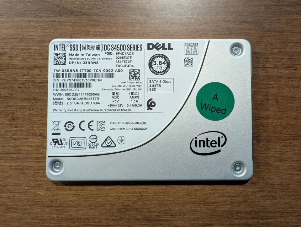 Dell Intel DC S4500 Series 03RRN8 Solid State Drive 3.84TB 2.5" SATA 50%+ Life - image 1 of 1
