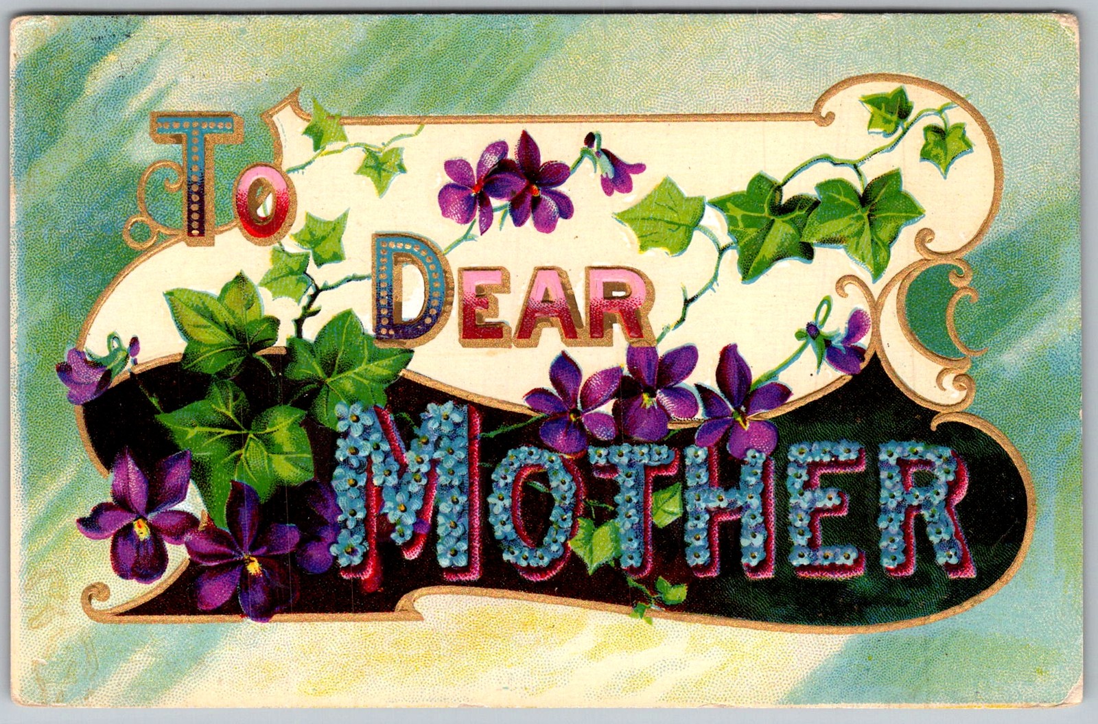 Antique Postcard Dear Mother Violets Watertown, NY 1900s