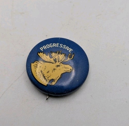 Replica Roosevelt Progressive Bull Moose 3/4" Diameter Blue Pin Yellow Moose