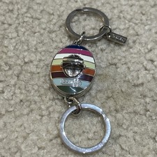 Coach Purse Legacy Stripe Oval Turnlock 2-in-1 Valet Key Chain Fob Charm