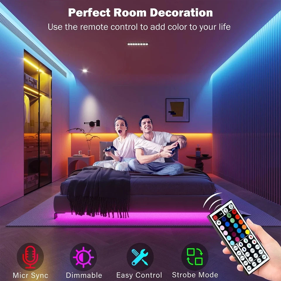 RGB LED Strip 1–30M SMD 5050 3528 Color Changing Lights App Remote Flexible Tape - Immagine 3 di 4