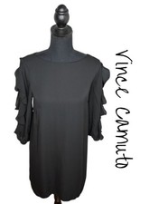 Vince Camuto Black Ruffle 3/4 Sleeve Shift Dress Womens Sz 8 Crew Neck Flowy