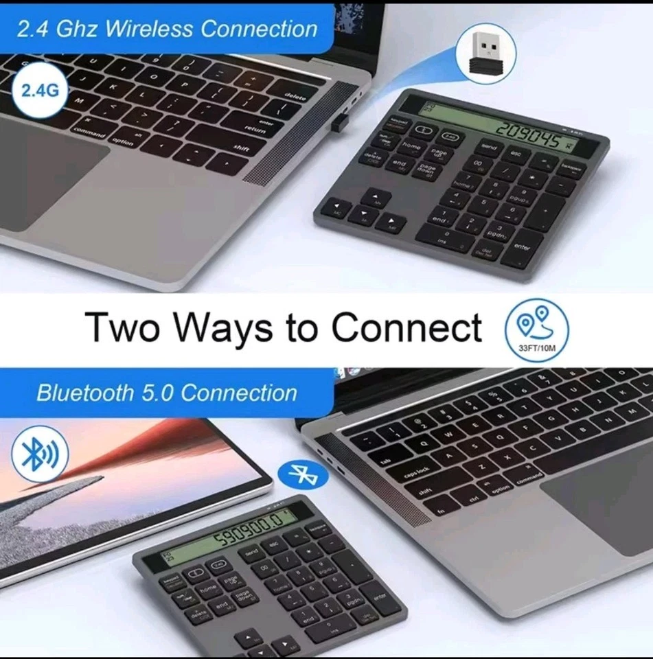 1. Bluetooth & 2.4G Kabelloser Ziffernblock mit Taschenrechner 34 Tasten LCD... - Bild 4 von 4