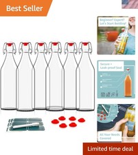 Swing Top Glass Bottles - Set of 6, 16oz w/Marker Labels - Clear Bottle wit...