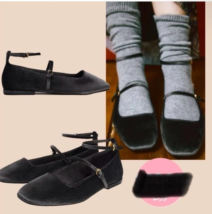 Zapatos planos de ballet efecto terciopelo gris Zara hebilla Mary Jane talla 38/7,5.  Nuevo con etiquetas Foto 4 de 4