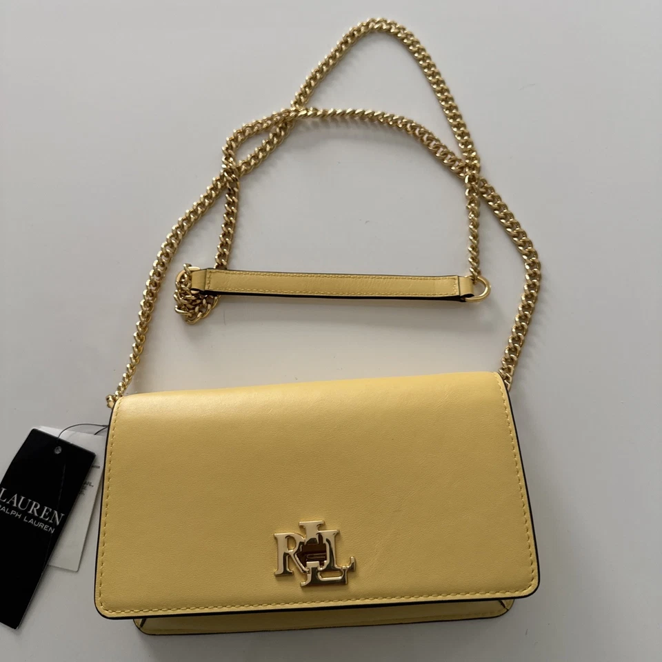 New Lauren Ralph Lauren Yellow Leather Crossbody Tech Case Clutch Bag - Image 4 of 4