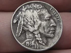 1938 D Buffalo Nickel 5 Cent Piece- Denver, XF Details, Nearly Full Horn