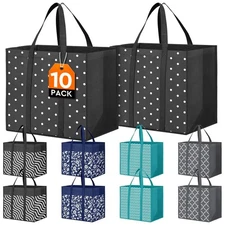 10 Pack Reusable Grocery Bags for Groceries 35L Large Capacity Heavy Duty Wat...