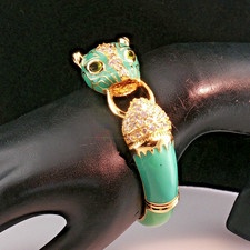 Vintage Panther Bangle Bracelet Turquoise Enamel Pave Big Cat Cuff