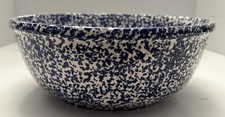 Vtg. Doranne USA 9.75” Dia. Ceramic Blue Sponge ware/ Splatterware Mixing Bowl