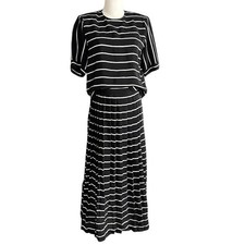 Vintage Alfred Sung 100 Silk 2-Piece Set - Striped Top 8 Pleated Midi Skirt 10