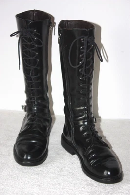 RONDINELLA Bottes Lacets Cuir Noir bouts ronds T 38 BON ETAT - Photo 1/4