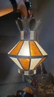 Large Vintage Tiffany Style Stained Glass Hanging Pendant Lamp Amber