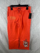 Ed Hardy Women's Size M Apricot Panther Rose Wide-Leg Sweatpants NWT