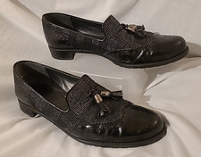 Stuart Weitzman Russell & Bromley Black Patent Leather & Plaid Loafers Size 6.5