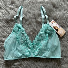 Joyspun Wireless Bralette Womens Size XL Blue Floral Lace Sheer Mesh Unlined Bra