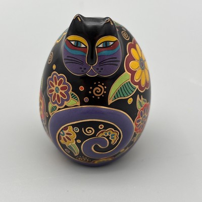 Laurel Burch Cat Flowering Feline Porcelain Egg - '96- Franklin Mint