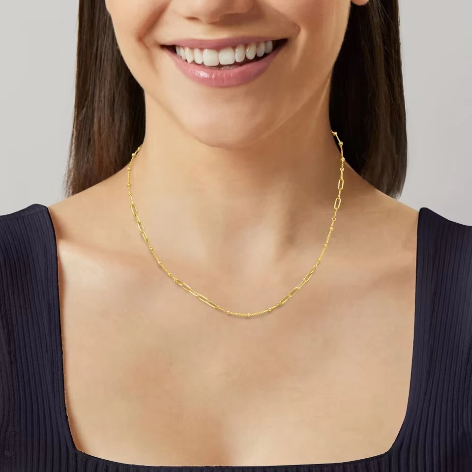 16" Paper Clip and Bead Ball Cable Link Chain Necklace Real 14K Yellow Gold QVC - Image 2 of 3