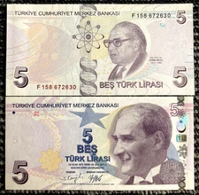 Turkey 5 Lira 2009 - 2022 Banknote World Paper Money UNC Currency Bill