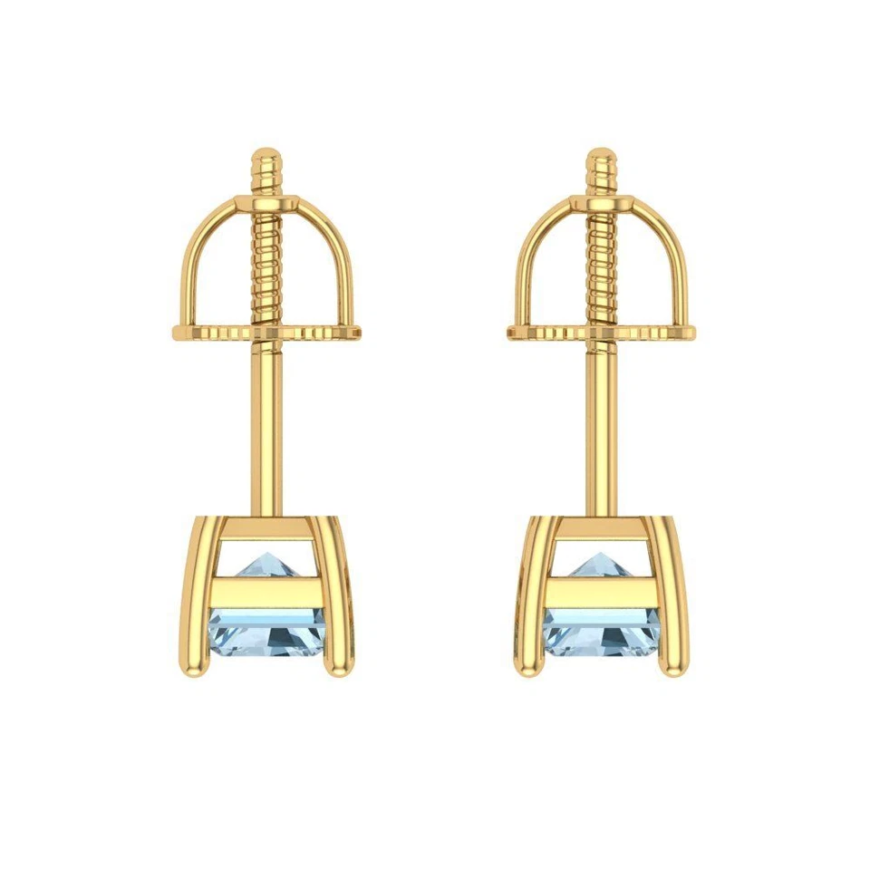 1.32 ct Emerald Cut Solitaire Stud Earrings Yellow Gold Earrings Screw back - Image 4 of 4
