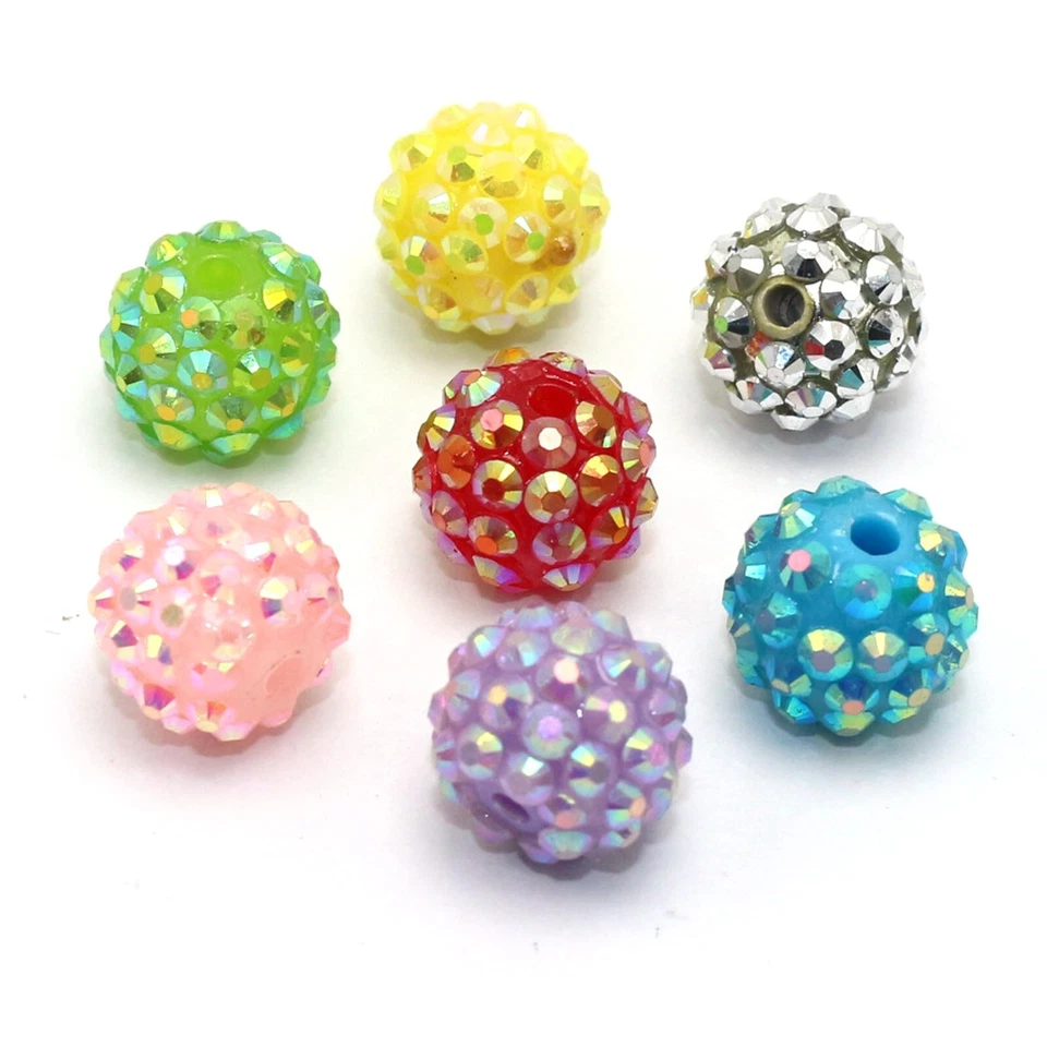 20 piezas cuentas de bola DISCO pavé de diamantes de imitación acrílicos de colores mezclados 14 mm al por mayor Foto 2 de 4