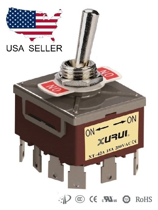 XURUI HEAVY DUTY 4PDT ON-ON TOGGLE SWITCH 20A 125V, 15A 250V SPADE TERMINALS (42A)