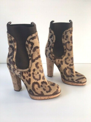 CASADEI Boots poulain façon léopard talon liège pointure 7/ 37