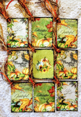 (9) Vintage Grateful Fall~Autumn~Gift Hang Tags~Scrapbooking~Junk Journals~547R