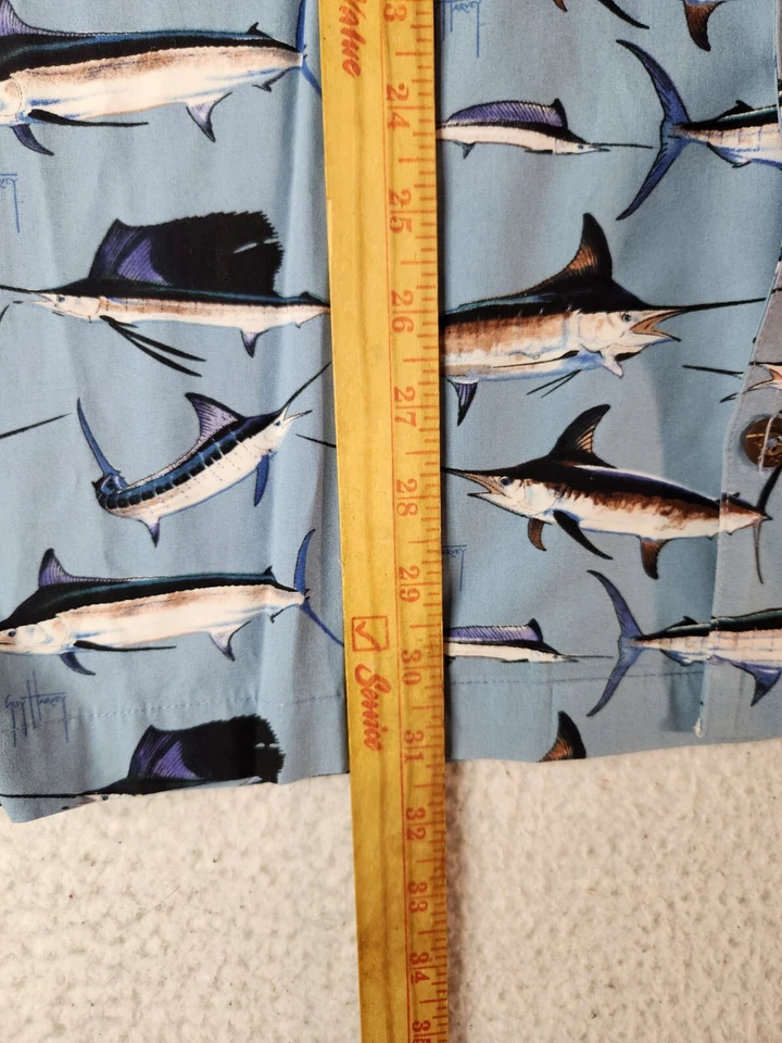 Рубашка с коротким рукавом на пуговицах мужская Guy Harvey By Aftco синий принт Marlin  - Изображение 4 из 4