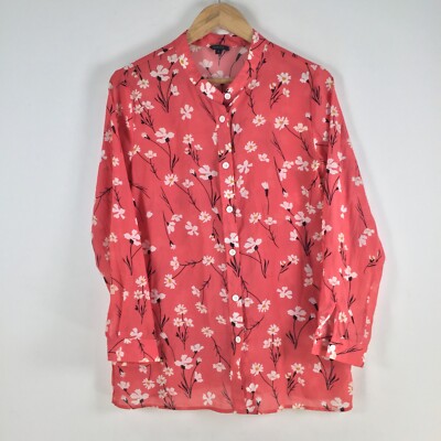 Floryday womens blouse shirt size S pink floral long sleeve sheer