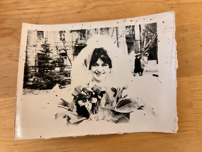 1960s Young woman Bride Veil Wedding Flowers Vintage photo