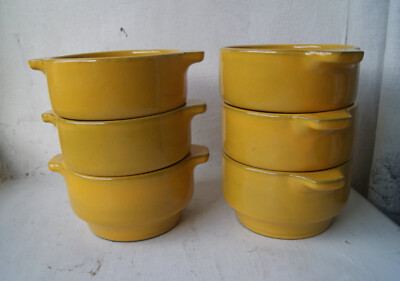 6 Keramik Schalen, senfgelb , Waku, West Germany, 60er Jahre