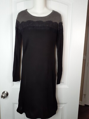 AB Studio M Longsleeve Black/Grey Sweater Dress with Lace Accent | eBay AB Studio M Longsleeve Black/Grey Sweater Dress with Lace Accent | eBay