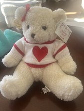 Ganz Heritage Valentine White TEDDY BEAR Vintage 1989 Plush Christmas Bear Ex