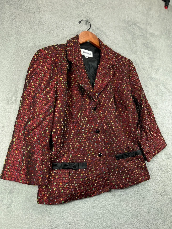 Chaqueta Blazer Studio I Tweed Mujer 14 Rojo Multi Tejido Satinado Damas Foto 2 de 4
