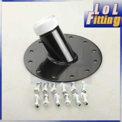 US SHIP 12 Bolt Flange Fuel Cell Fast Fill Filler Neck 45 Degree Black Aluminum