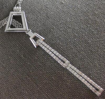 ESTATE LARGE .75CT DIAMOND 14KT WHITE GOLD DOUBLE BAR LOVE KNOT LARIAT NECKLACE