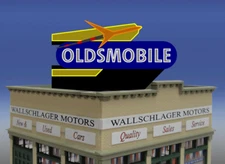 HO-SCALE OLDSMOBILE TERRIFIC ANIMATED ROOFTOP SIGN  - LIGHTS,FLASHES-MORE!