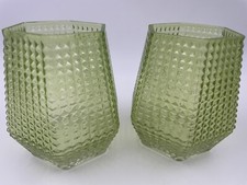 Pair of Chartreuse Six-Sided Textured Optical Glass Vases MCM